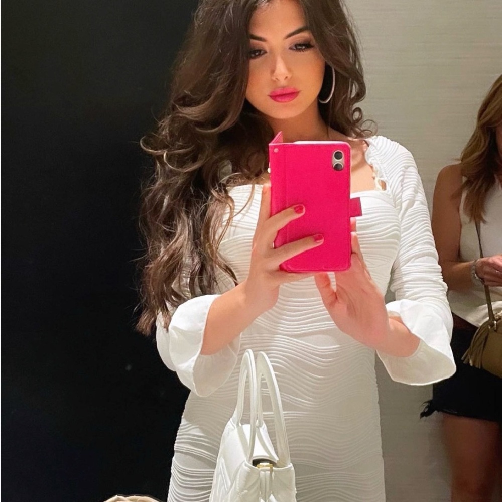 White Textured Mini Dress - Elegant Square Neck